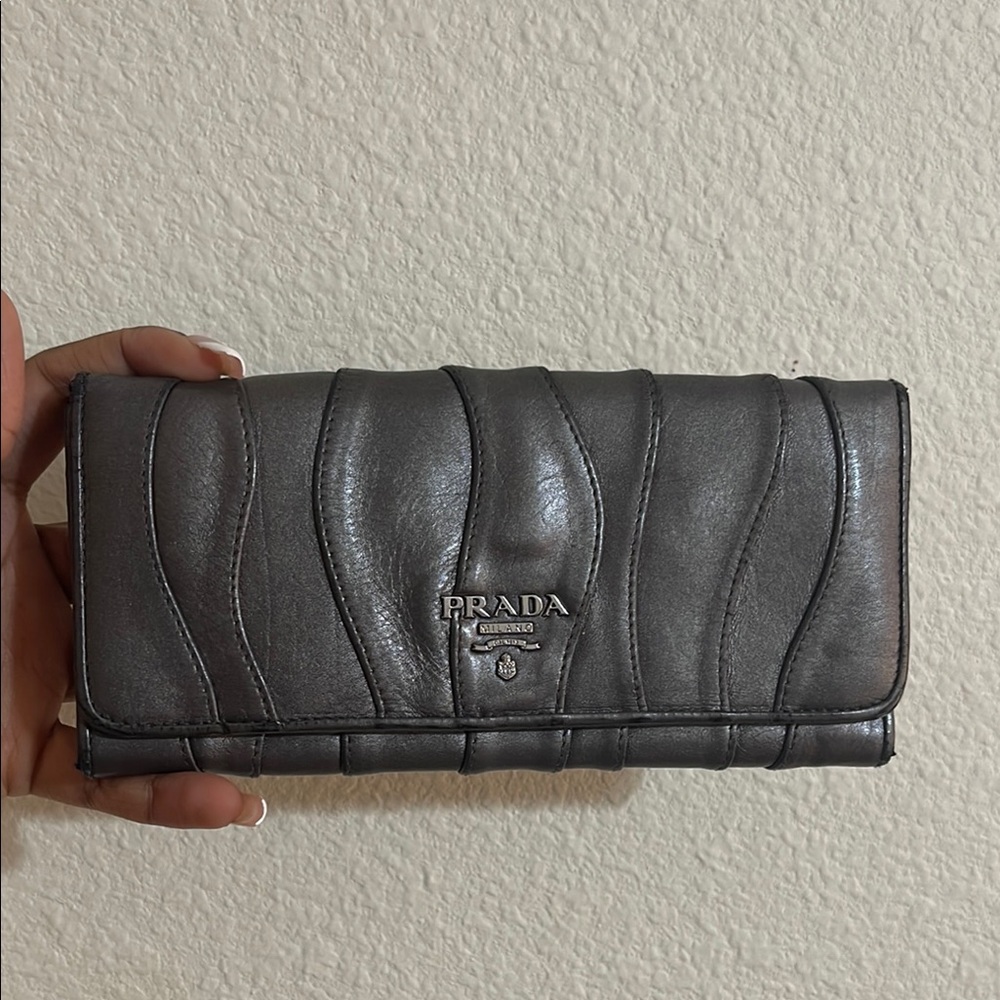 Prada Shimmering Silver Leather Wallet